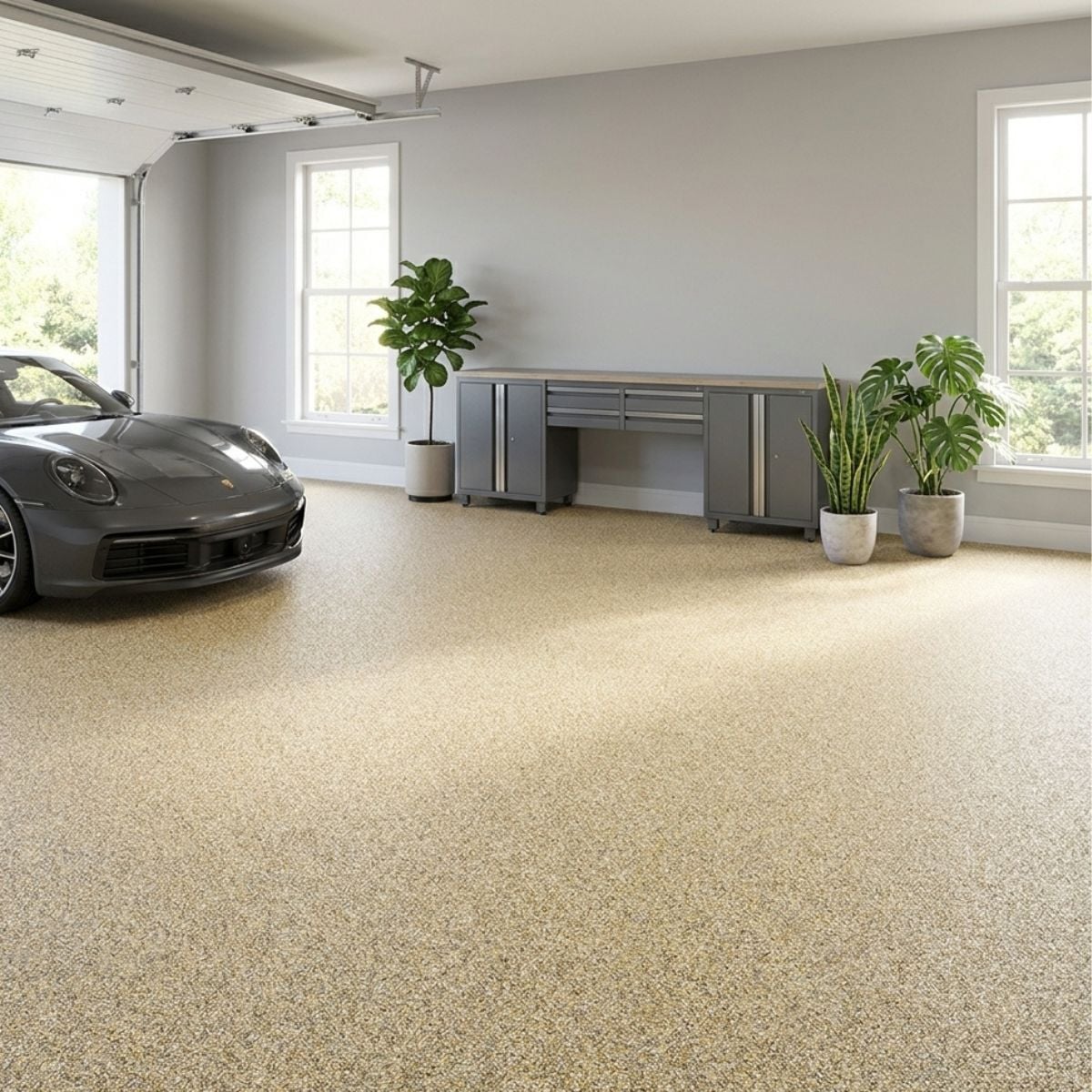 Green and Tan Decorative Quartz Flooring