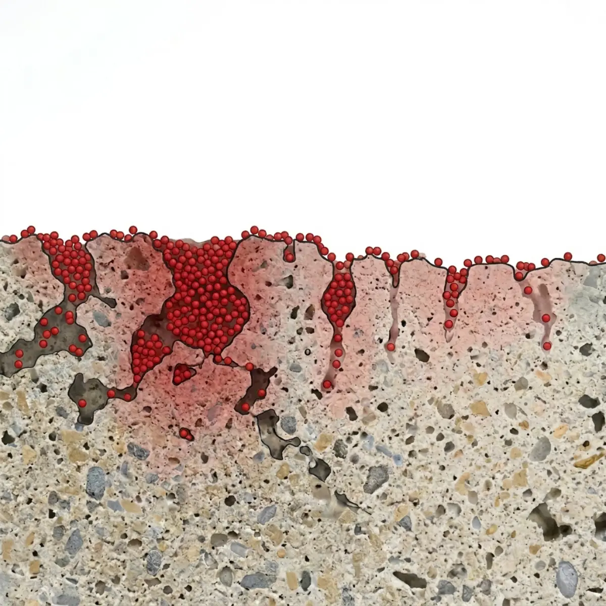 Graphic showing how walttools tru tint concrete stain should be applied to a concrete surface